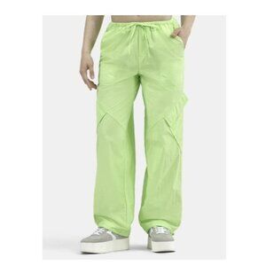 NWT No Boundaries Neon Green Parachute Cargo Pants Womens Small 80s High Rise
